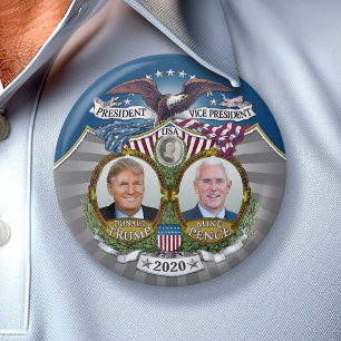 Macaron Rond 7,6 Cm Donald Trump et Mike Pence Jugate Photo Blue 2020
