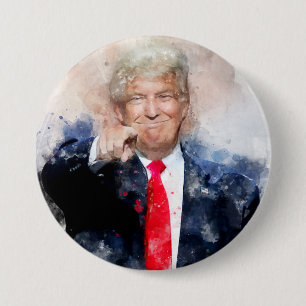 Macaron Rond 7,6 Cm Donald Trump pointant portrait aquarelle