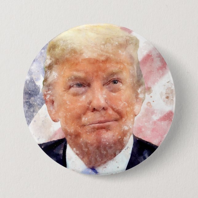 Macaron Rond 7,6 Cm Donald Trump souriant avec le drapeau américain (Devant)