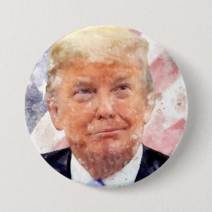 Macaron Rond 7,6 Cm Donald Trump souriant avec le drapeau américain