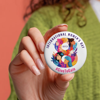 Macaron Rond 7,6 Cm Donner pour Gagner | Journée internationale des fe
