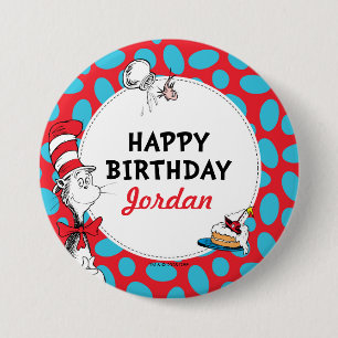 Macaron Rond 7,6 Cm Dr. Seuss Chat Chapeauté Anniversaire