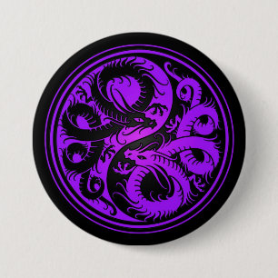 Macaron Rond 7,6 Cm Dragons pourpres et noirs de Chinois de Yin Yang