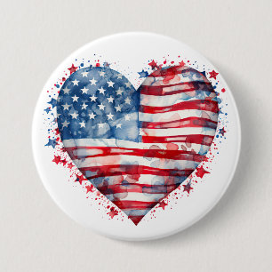 Macaron Rond 7,6 Cm Drapeau américain étoiles bandes cœur patriotique 