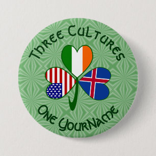 Macaron Rond 7,6 Cm Drapeau Américain Irlandais Islandais Trèfle Perso