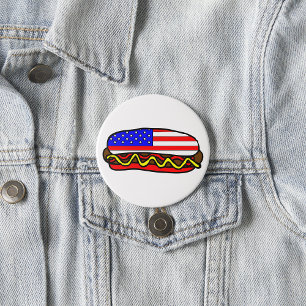 Macaron Rond 7,6 Cm Drapeau américain patriotique Hot Dog