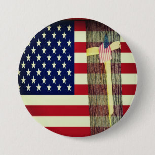 Macaron Rond 7,6 Cm Drapeau américain - Troupes de soutien au ruban ja