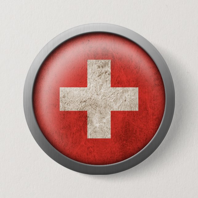 Macaron Rond 7,6 Cm Drapeau de disque de la Suisse (Devant)