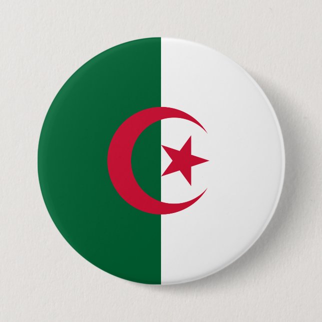 Macaron Rond 7,6 Cm Drapeau de l'Algérie (Devant)