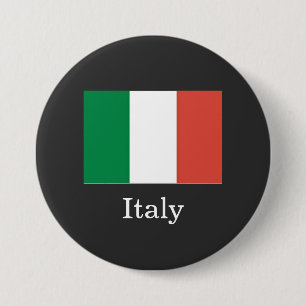 Macaron Rond 7,6 Cm Drapeau de l'Italie, texte blanc,
