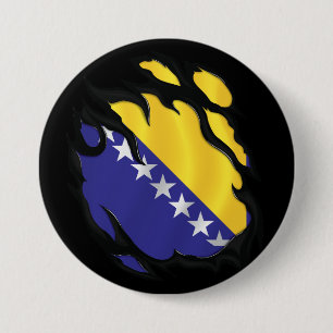 Macaron Rond 7,6 Cm Drapeau déchiré De Bosnie-Herzégovine