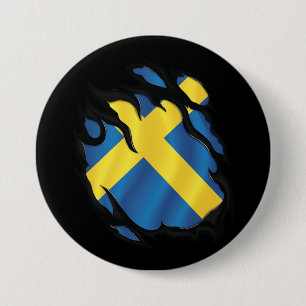 Macaron Rond 7,6 Cm Drapeau déchiré de Suède