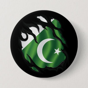 Macaron Rond 7,6 Cm Drapeau déchiré du Pakistan