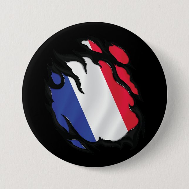 Macaron Rond 7,6 Cm Drapeau déchiré France (Devant)