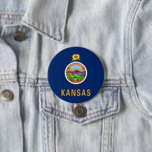 Macaron Rond 7,6 Cm Drapeau d'État du Kansas