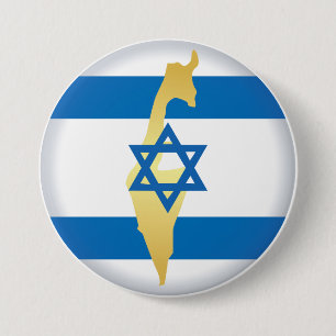 Macaron Rond 7,6 Cm Drapeau d'Israël et carte avec emblème de l'étoile