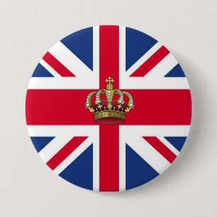 Macaron Rond 7,6 Cm Drapeau du Royaume-Uni avec couronne royale