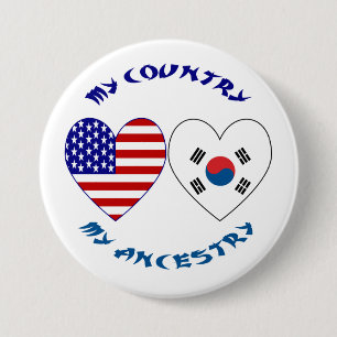 Macaron Rond 7,6 Cm Drapeau en forme de cœur Corée du Sud États-Unis P