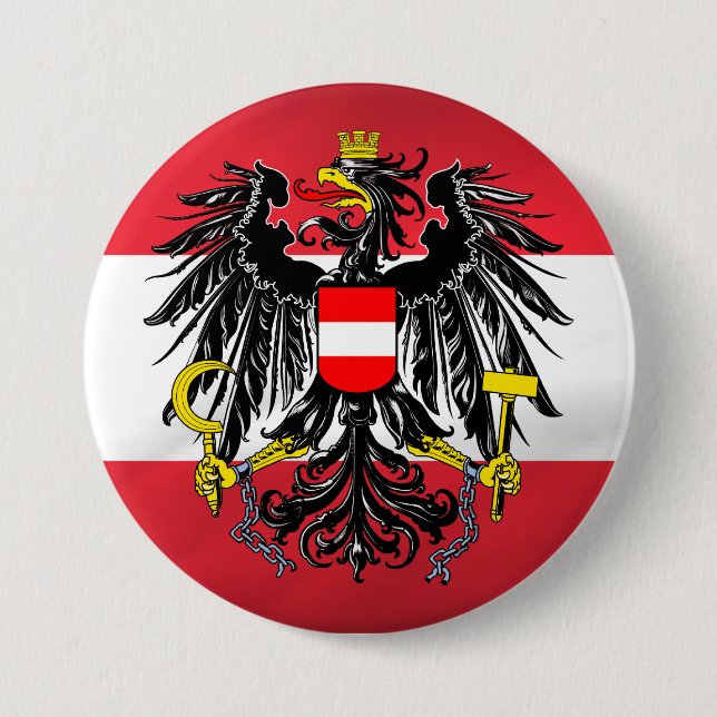 Macaron Rond 7,6 Cm Drapeau et armoiries de l'Autriche (Devant)