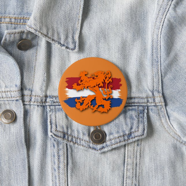 Macaron Rond 7,6 Cm Drapeau hollandais Orange Lion Team Hollande (En situation)