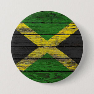Macaron Rond 7,6 Cm Drapeau jamaïcain avec l'effet en bois
