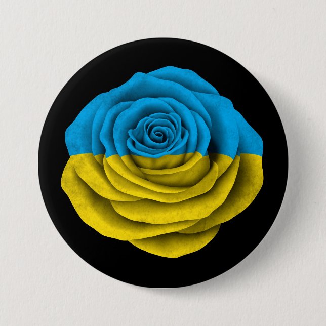 Macaron Rond 7,6 Cm Drapeau rose d'Ukrainien sur le noir (Devant)