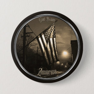 Macaron Rond 7,6 Cm Drapeau Unique Dieu Bénisse l'Amérique la Nuit dan