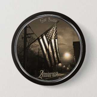 Macaron Rond 7,6 Cm Drapeau Unique Dieu Bénisse l'Amérique la Nuit dan