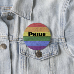 Macaron Rond 7,6 Cm drapeau vintage LGBT en noir avec le texte Pride