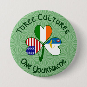 Macaron Rond 7,6 Cm Drapeaux Açores Irlande États-Unis Trèfle Votre No