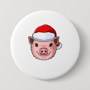 Macaron Rond 7,6 Cm Drôle Cochon Santa Chapeau Piggy Cadeau de Noël po