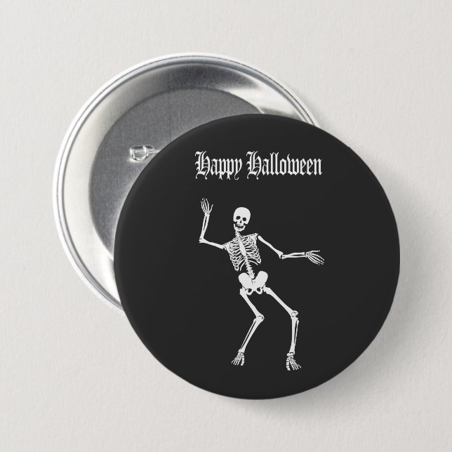 Macaron Rond 7,6 Cm Drôle Skeleton effrayant Happy Halloween (Devant & derrière)