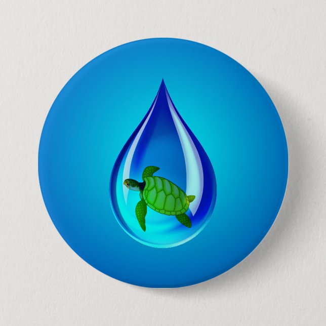 Macaron Rond 7,6 Cm Drop d'eau et tortue marine (Devant)