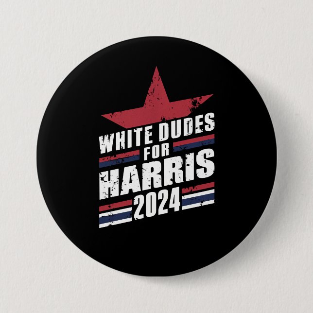 Macaron Rond 7,6 Cm Dudes Blanches Pour Kamala Harris 2024 (Devant)