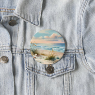 Macaron Rond 7,6 Cm Dunes côtières pastel à l'aquarelle