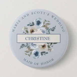 Macaron Rond 7,6 Cm Dusty Bleu Blanc Floral Maid of Honor