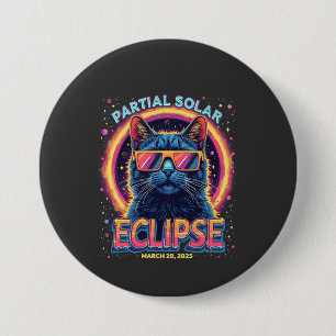 Macaron Rond 7,6 Cm Éclipse solaire partielle 2025 Cat Kitten