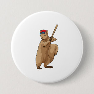 Macaron Rond 7,6 Cm Écureuil au baseball avec batte de baseball