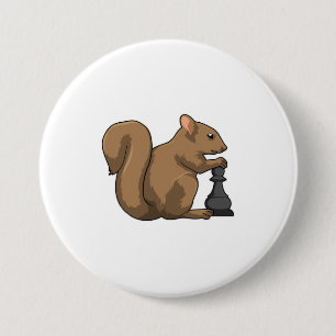 Macaron Rond 7,6 Cm Écureuil aux échecs avec pièce d'échecs Évêque