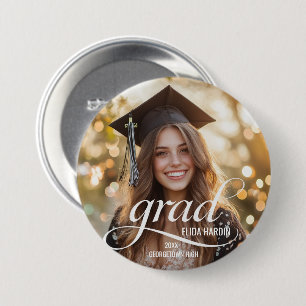 Macaron Rond 7,6 Cm Élégant Bouton photo couleur blanc Script Grad