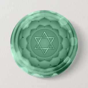 Macaron Rond 7,6 Cm Élégant Coeur Vert Chakra Zen Yoga Spirituel