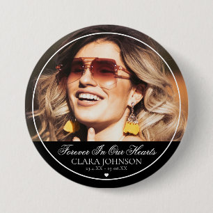 Macaron Rond 7,6 Cm Elegant Forever in Our Hearts Memorial Photo