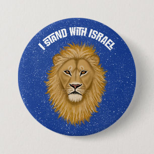 Macaron Rond 7,6 Cm Élégant Je Suis Avec Israël. Lion de Juda   Bleu