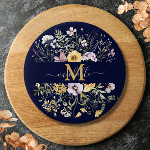 Macaron Rond 7,6 Cm Élégant Monogramme coloré Fleur sauvage Jardin Flo