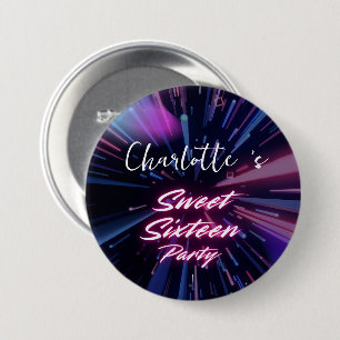 Macaron Rond 7,6 Cm Elégant néon rose noir rétro Sweet 16e anniversair