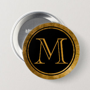 Macaron Rond 7,6 Cm Élégant noir rond or huile encadrée Monogramme, ma