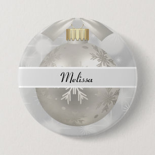 Macaron Rond 7,6 Cm Élégante boule de Noël en argent sur les lumières 
