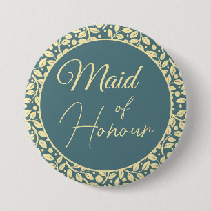 Macaron Rond 7,6 Cm Élégante Feuille bleue et crème Maid of Honor