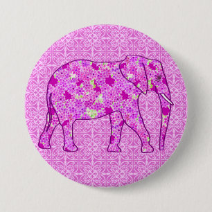 Macaron Rond 7,6 Cm Eléphant à fleurs - orchidée et magenta