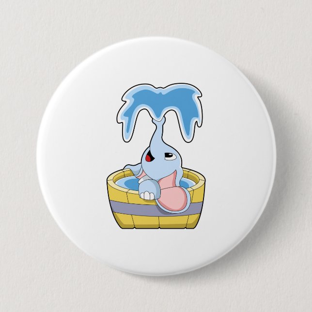 Macaron Rond 7,6 Cm Eléphant avec baignoire remplie d'eau (Devant)